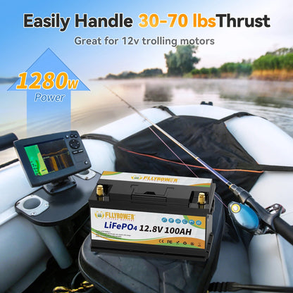 12V 100Ah LiFePO4 Lithium Battery with a Charger,for RV,Marine,Solar,Trolling Motor,Camping,Home Energy Storage,Built in 100A BMS,15000+Deep Cycles