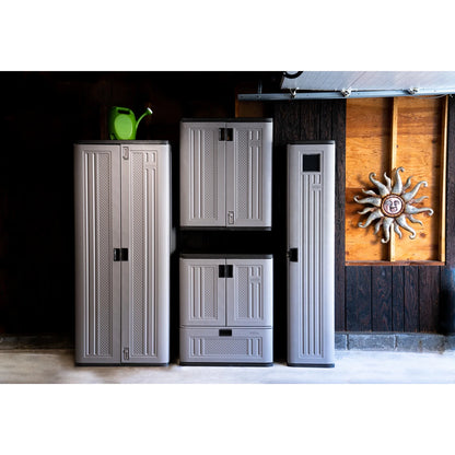 Suncast 72" Resin Outdoor Storage Cabinet with 3 Shelves, Platinum Metallic