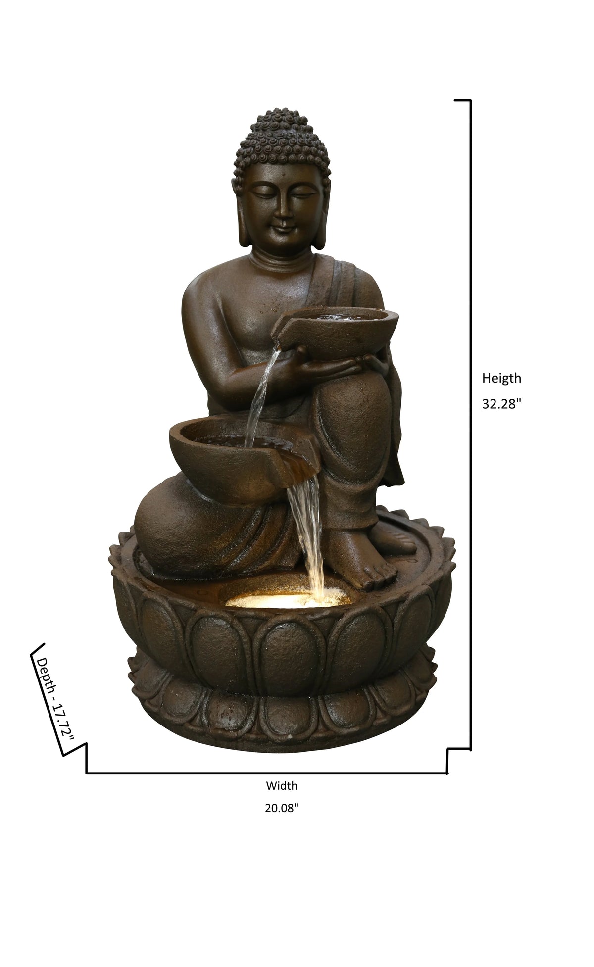 Large Buddha Fountain with Warm White LED