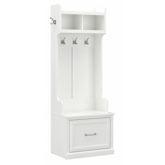 Woodland 24W Hall Tree & Shoe Bench w/ Drawer in White Ash - Engineered Wood