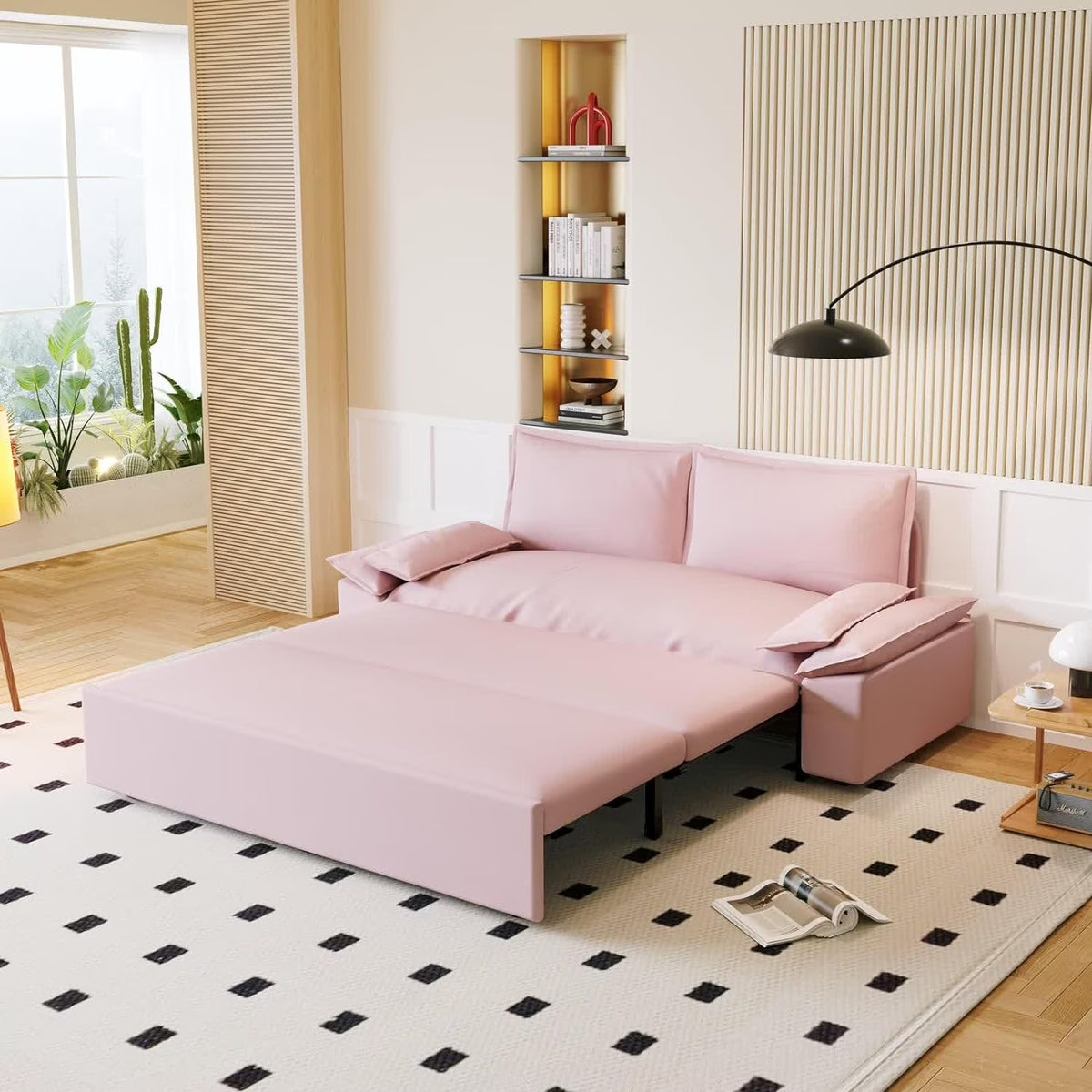 Tabaray 63.8" Futon Sofa Bed Queen Size, Pull Out Bed, 3-in-1 Convertible Sleeper Sofa with Side Pocket, Modern Plush Velvet Futon Couch for Living Room, Small Space, Apartment, Bedroom, Black