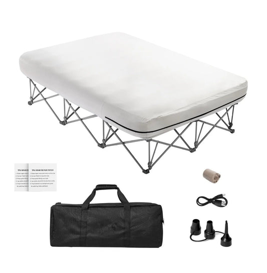 AetherLove Camping Cot with Mattress for Adults, Folding Camping Bed with Inflatable Air Mattress &Airpump, Portable Bed Camp Cot with Carry Bag, Blow Up Camp Cot , 2 Person 600LBS-External Pump