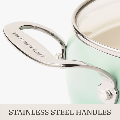 The Pioneer Woman Harlow 15-Piece Cookware Set, Ceramic Non-Stick Pots and Pans Set, Taupe