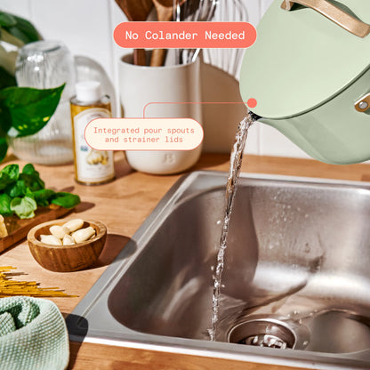 Beautiful 12pc Ceramic Non-Stick Cookware Set with Strainer Lids, White Icing by Drew Barrymore