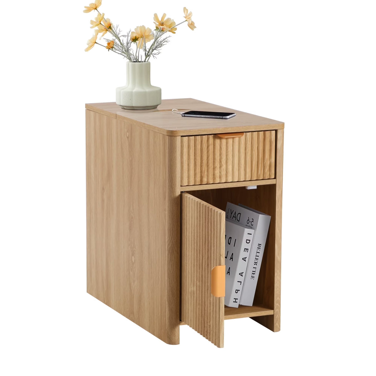 YOCWO Fluted Nightstand for Bedroom Set of 2 , Wood Bedside Table Set of 2 with Drawers, Black