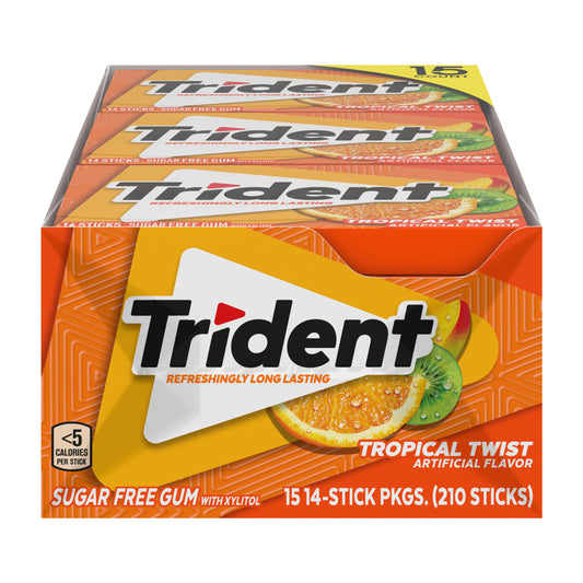 Trident Sugar Free Gum, Tropical Twist, 14-count, 15-pack