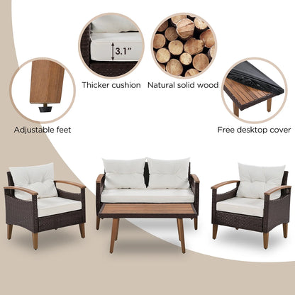 Topcobe Patio Seating Set with Cushions, 4-Piece Garden Furniture, Beige