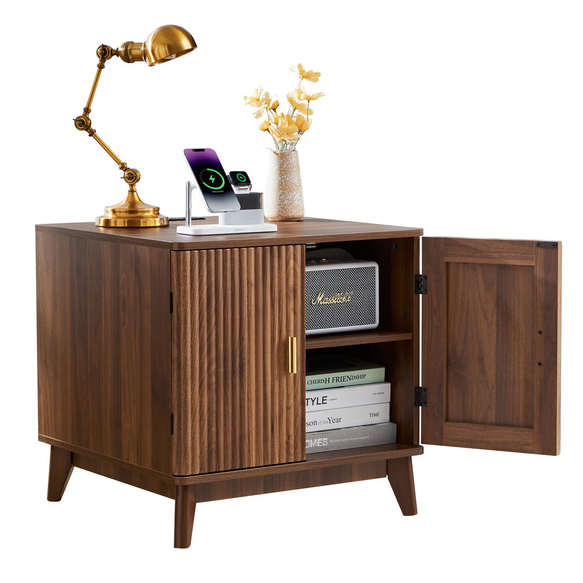 YOCWO Fluted Nightstand for Bedroom Set of 2 , Wood Bedside Table Set of 2 with Drawers, Black