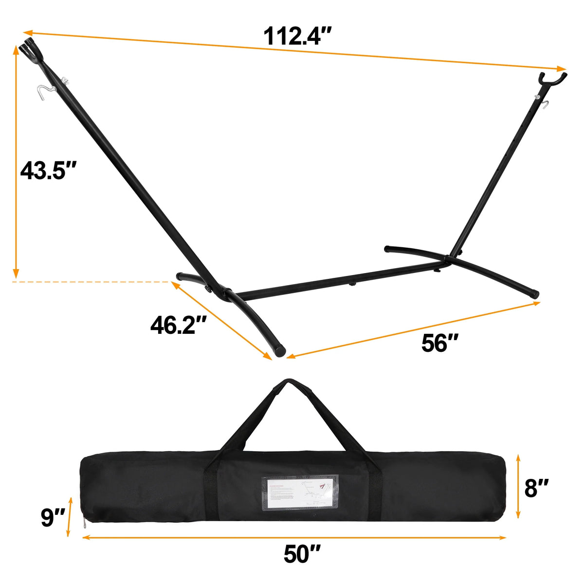 ZenSports 450lbs Adjustable 9FT Double Steel Hammock Stand Frame W/Portable Carry Bag, Black