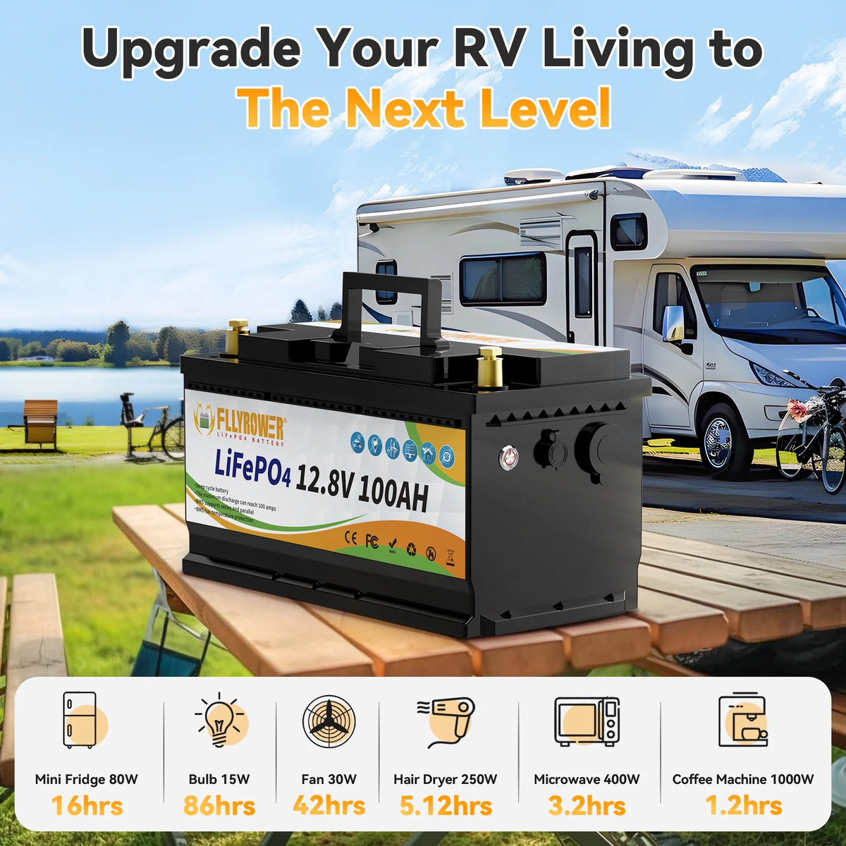 12V 100Ah LiFePO4 Lithium Battery with a Charger,for RV,Marine,Solar,Trolling Motor,Camping,Home Energy Storage,Built in 100A BMS,15000+Deep Cycles