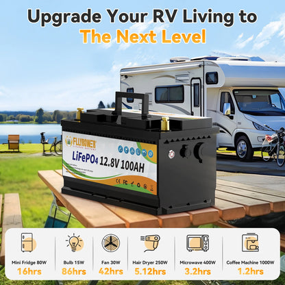 12V 100Ah LiFePO4 Lithium Battery with a Charger,for RV,Marine,Solar,Trolling Motor,Camping,Home Energy Storage,Built in 100A BMS,15000+Deep Cycles