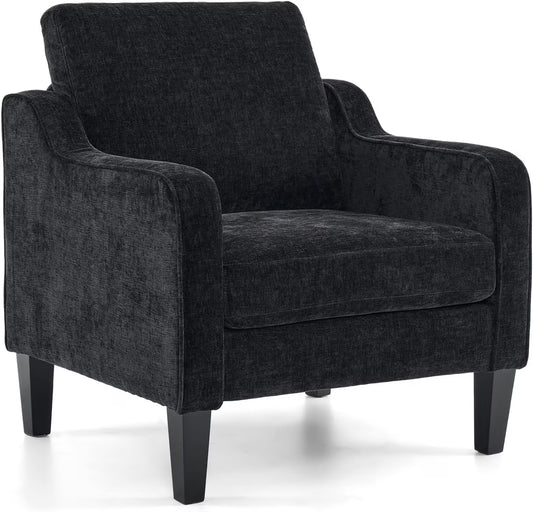 VINGLI Mid Century Modern Chenille Comfy Armchair, Creamy White