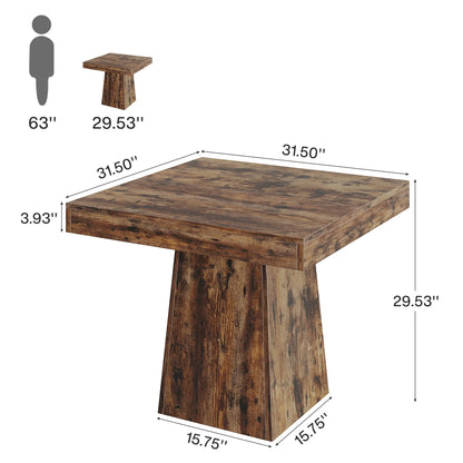 Tribesigns Square Dining Table for 4, 31.5-Inch Kitchen Table Small Dinner Table with Sturdy Pedestal Base, Farmhouse Dining Room Table for Home Dining Room, Living Room, Kitchen, Vintage Brown