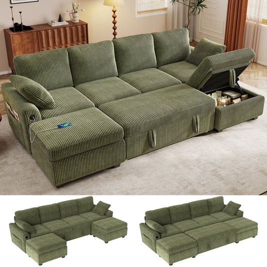 BedLuxury 83" Sectional Sleeper Sofa with Pull Out Bed, L Shaped Couch with Storage Seat for Living Room, Gray
