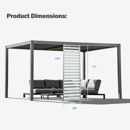 TOTAL Outdoor Waterproof Aluminum Privacy Screen for Louvered Pergolas, UV Resistant, Wind Blocking, Gray (Pergola Not Included)