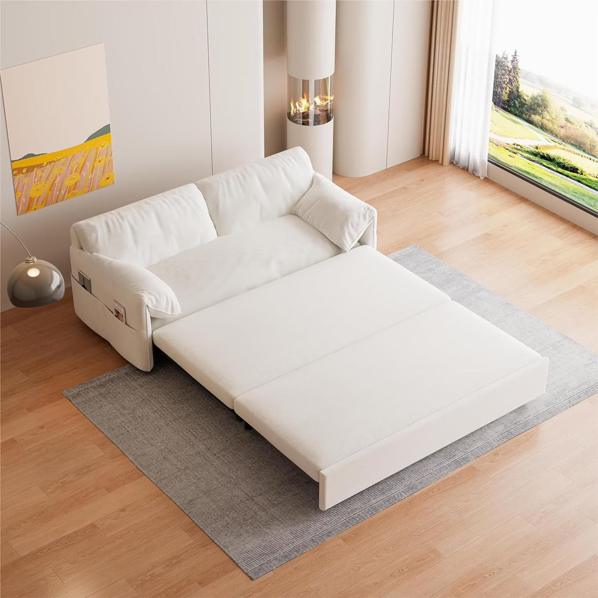 Tabaray 63.8" Futon Sofa Bed Queen Size, Pull Out Bed, 3-in-1 Convertible Sleeper Sofa with Side Pocket, Modern Plush Velvet Futon Couch for Living Room, Small Space, Apartment, Bedroom, Black