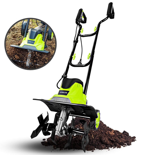Steelite 14-Inch Corded Electric Tiller,10-Amp Electric Tiller and Cultivator for Gardening, Lightweight Rototiller