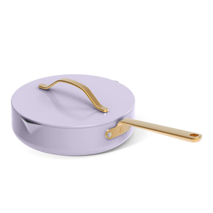 Beautiful 12pc Ceramic Non-Stick Cookware Set with Strainer Lids, White Icing by Drew Barrymore