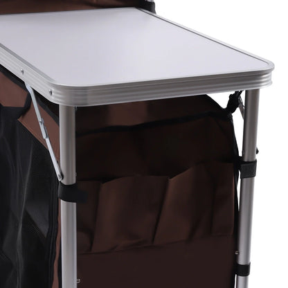 Camping Table with Storage Organizer and Windscreen Portable Outdoor Cooking Table Foldable Camp Table Camping Kitchen Station with 2 Side Tables for BBQ Grill Picnics