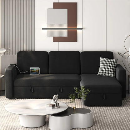 Alden Design Reversible Sectional Sofa with USB & Type-C Ports for Livingroom, Light Gray