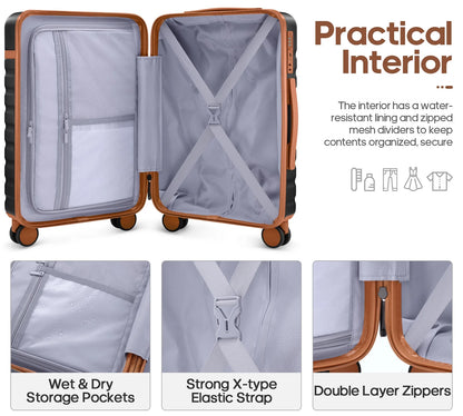 UKEIN Luggage Sets 3 Piece, Carry On Luggage with Wheels, 20 Inch Hardshell Suitcase with TSA Lock, 100% PC Carry On Suitcases Airline Approved With Travel Backpack for Men Women