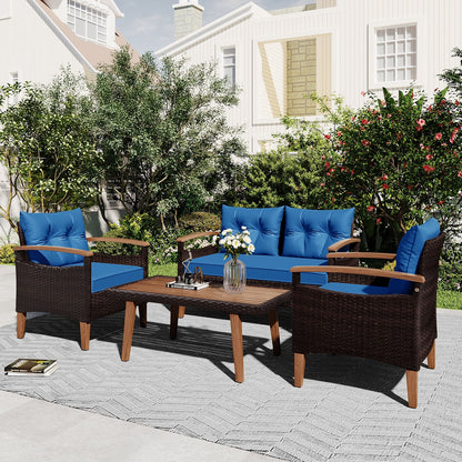 Topcobe Patio Seating Set with Cushions, 4-Piece Garden Furniture, Beige