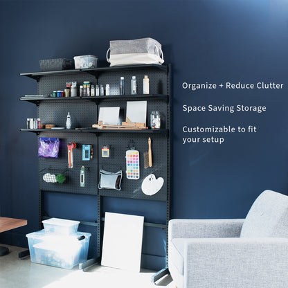 VIVO Black Freestanding Modular Pegboard System with 3 Tier Organization
