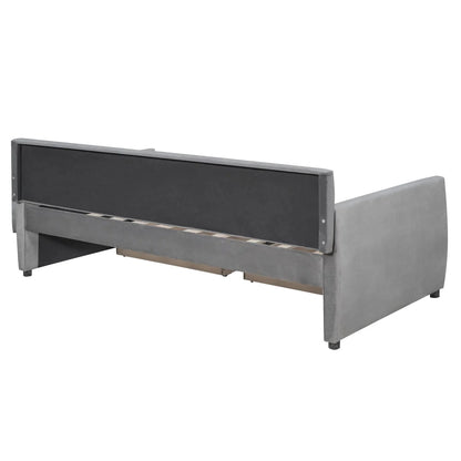 Twin Size Daybed with 2 Storage Drawers, Tufted Upholstered Sofa Bed Frame with and Wood Slat Support, Perfect for Bedroom, Gray