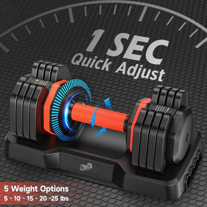 UPGO Adjustable Dumbbells Set 25LB A Pair Dumbbells Weights, 5 in 1 Free Weights 5/10/15/20/25lb/50lb Dumbbell with Anti-Slip Handle, Suitable for Home Gym Exercise Equipment