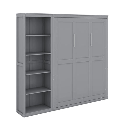 YunNianYang Queen Size Gray Murphy Bed Wall Bed with Shelves