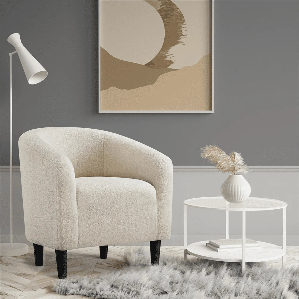 Yaheetech Upholstered Club Chair Accent Barrel Chair, Ivory