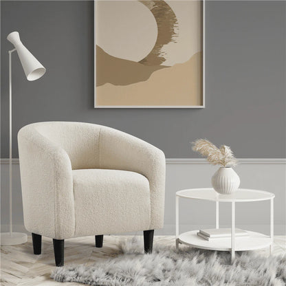Yaheetech Upholstered Club Chair Accent Barrel Chair, Ivory