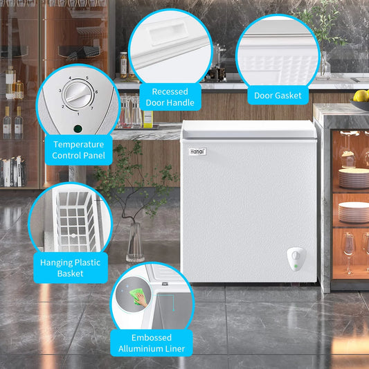 WANAI Chest Freezer 3.5 Cu Ft,Small Chest Freezer,Upright Single Door Refrigerator,White