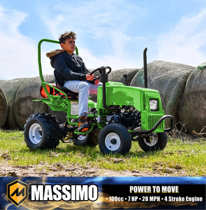 Massimo Mini Tractor 110cc 2WD Gas Go Kart �C Kids & Youth Ride-On Utility Vehicle �C Green