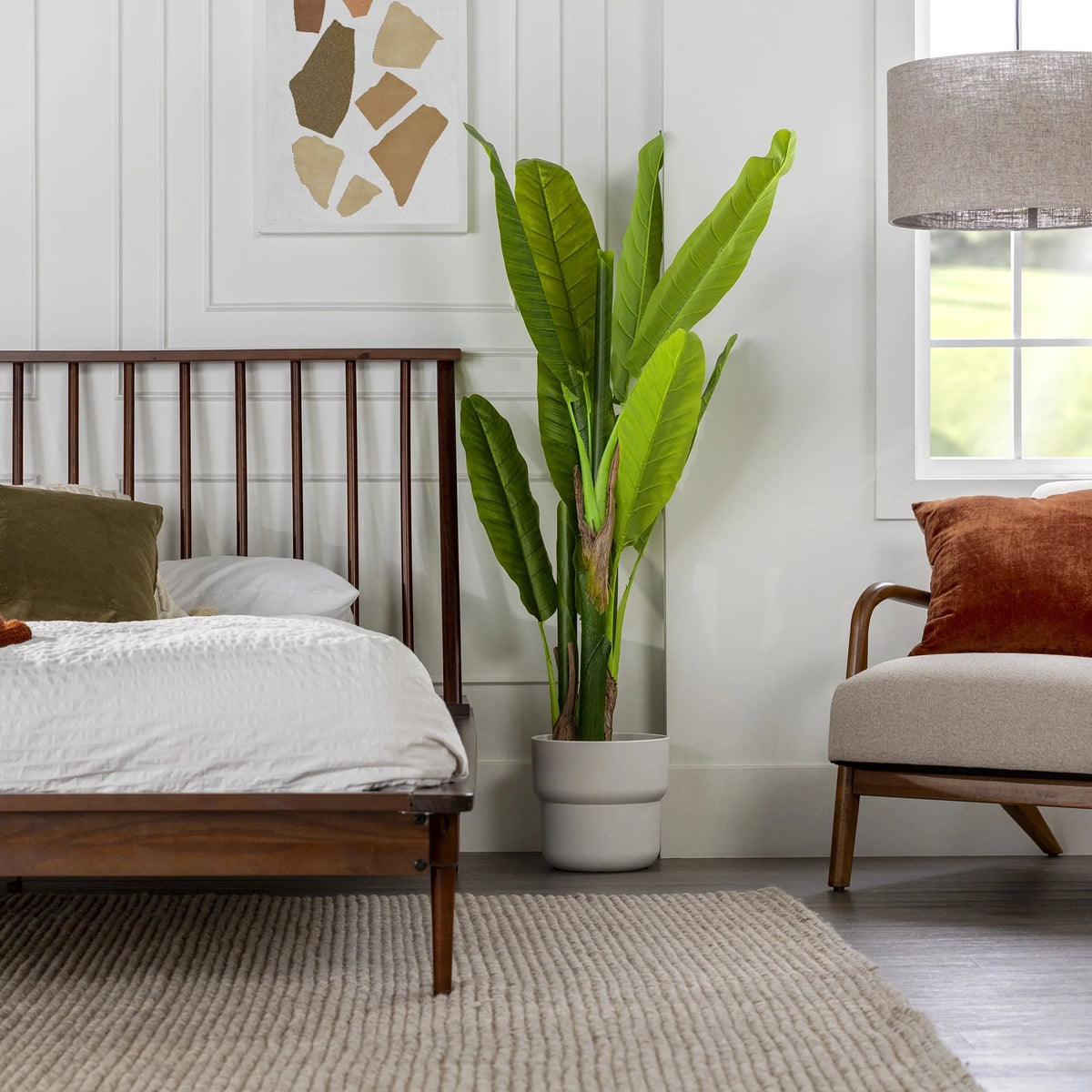 Walker Edison Modern Boho Queen Size Solid Wood Platform Bed, Walnut