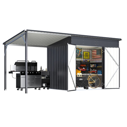 YODOLLA Outdoor Open-Sided Storage Shed, 3x5 Sheds & Outdoor Storage with 15 Sq. Ft Covered, 5x3 Small 2-in-1 Tool Shed with Attached Hardtop Metal Pergola Gazebo