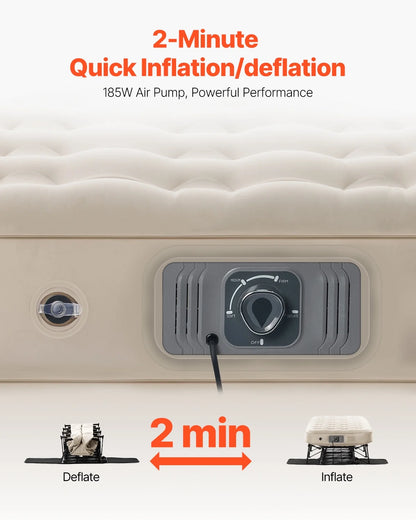 VEVOR Air Mattress with Frame, Inflatable 1 Person Camping Cot with Built-in Pump, Portable Folding Air Beds Supports 300 lbs, Blow Up Anywhere Bed for Guests Camping Travel Indoor & Outdoor Use