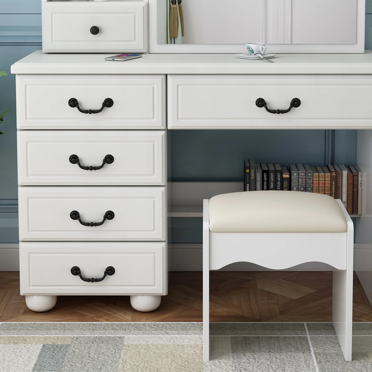 Wohh MDF Makeup Vanity with LED Mirror, Dressing Table and 5 Drawers, White