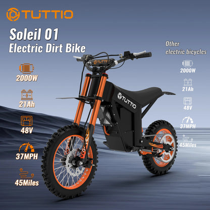 TUTTIO Soleil01 Electric Dirt Bike For Adults,48V 21Ah 200N.m,2000W Motor,Max 37Mph,Maximum Range 45 Miles,Dirt Bikes