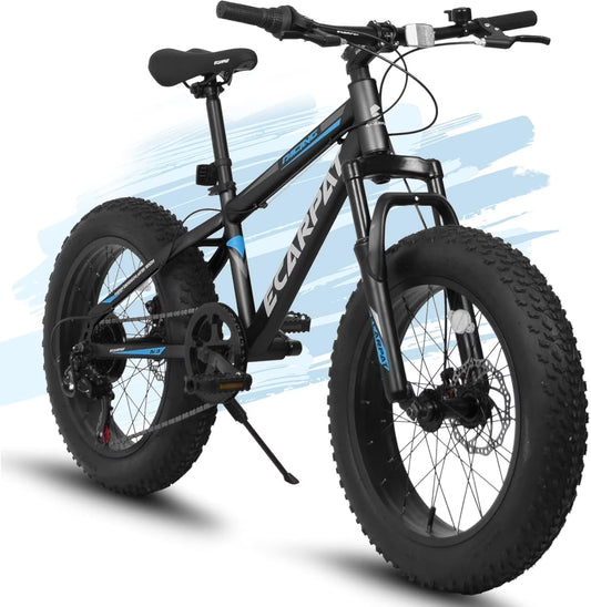 20 Inch Mountain Bike for 7-15 Years Old, 7 Speed Kids Bike with High Carbon Steel Frame, Fat Tire and Dual Disc Brake, Front Suspension Mountain Bicycle Gift for Boys Girls, Grey-Orange