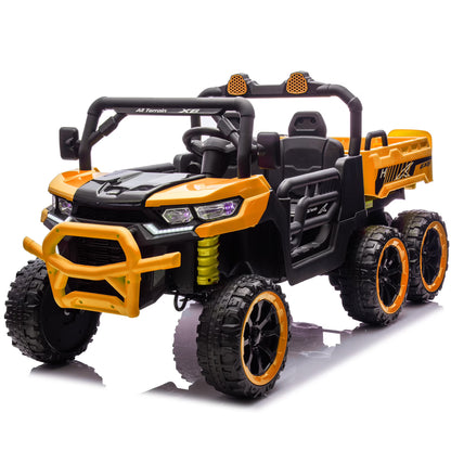 Xuanlur 24V 2 Seater Kids Ride on Car Truck, Ride on UTV W/ 2x200W Motor, 24 Volt Ride on Toys W/ Dump Bed/Shovel, Electric Car for Kids W/ Durable Tires, LED Light, Music, Remote Control, Black