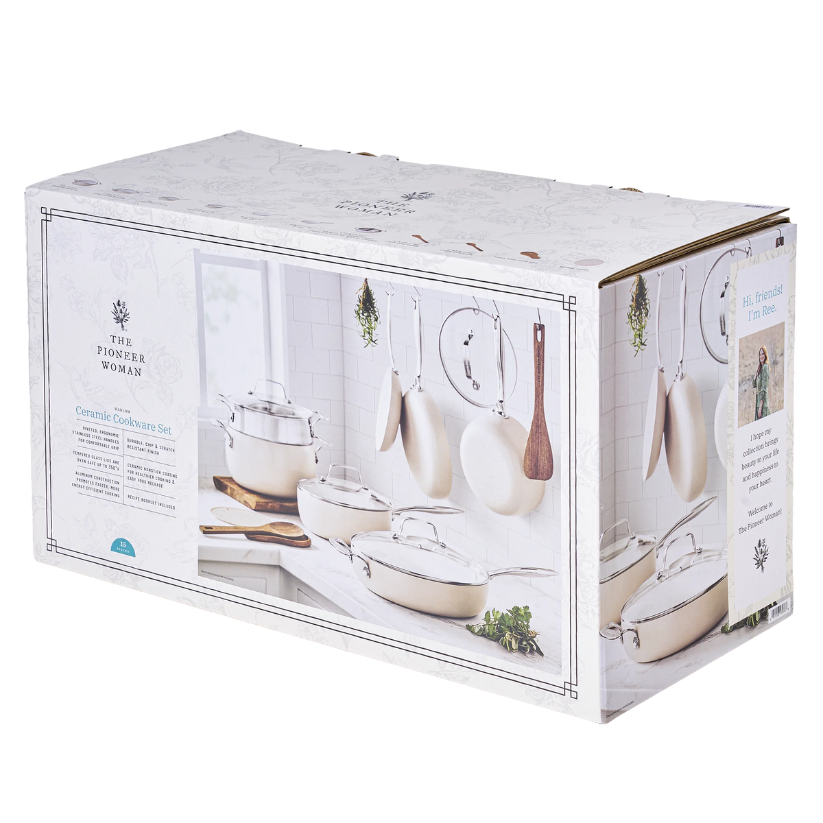 The Pioneer Woman Harlow 15-Piece Cookware Set, Ceramic Non-Stick Pots and Pans Set, Taupe