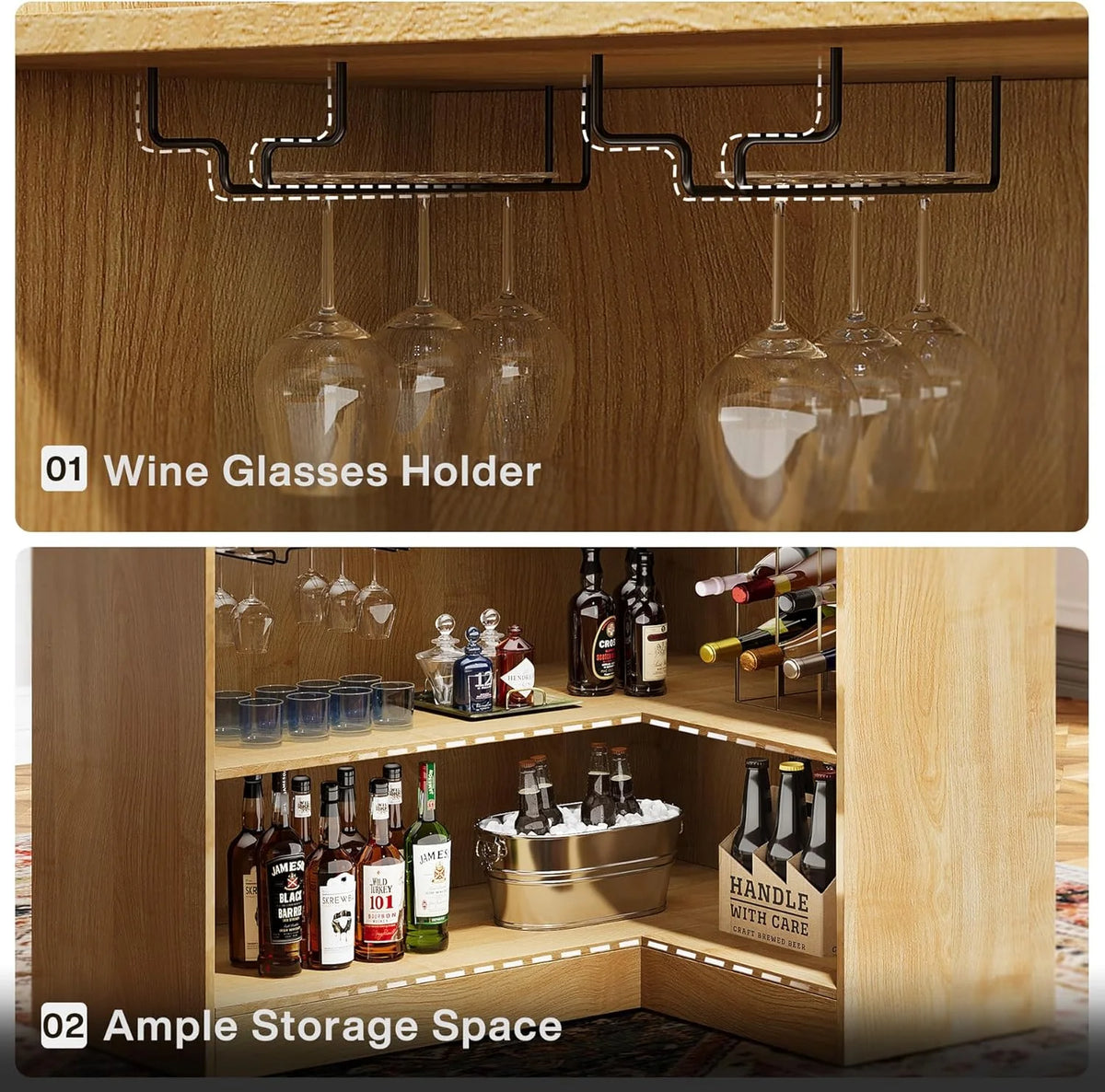 Tribesigns Bar Cabinet, L-Shaped Home Bar Table with Stemware Racks