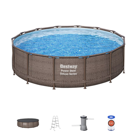 Bestway Power Steel 14' x 42" Round Above Ground Outdoor Swimming Pool Set