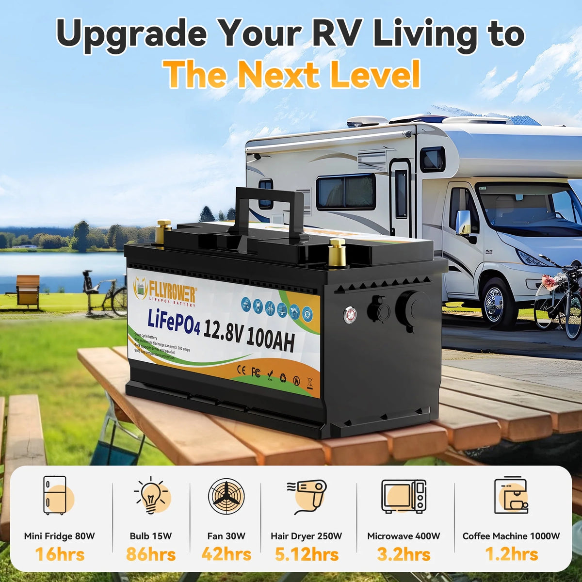 12V 100Ah LiFePO4 Lithium Battery with a Charger,for RV,Marine,Solar,Trolling Motor,Camping,Home Energy Storage,Built in 100A BMS,15000+Deep Cycles