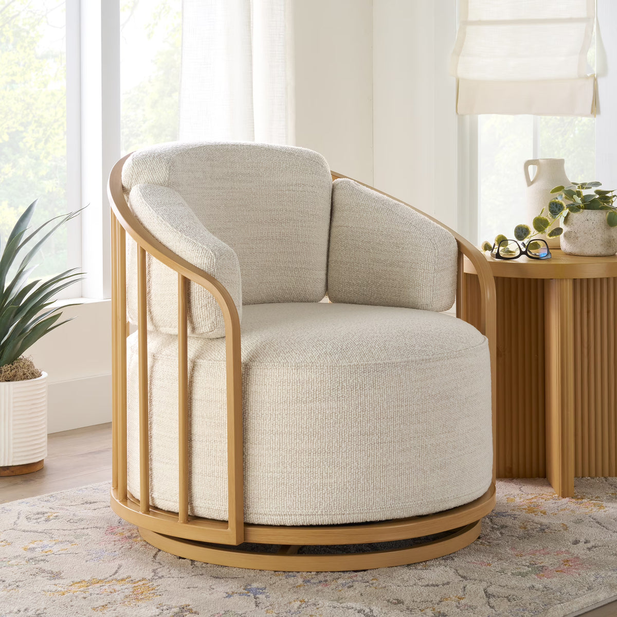 Better Homes & Gardens Lillian Swivel Birdcage Accent Chair, Cream Linen