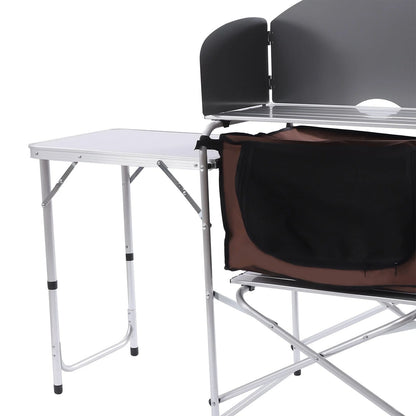 Camping Table with Storage Organizer and Windscreen Portable Outdoor Cooking Table Foldable Camp Table Camping Kitchen Station with 2 Side Tables for BBQ Grill Picnics