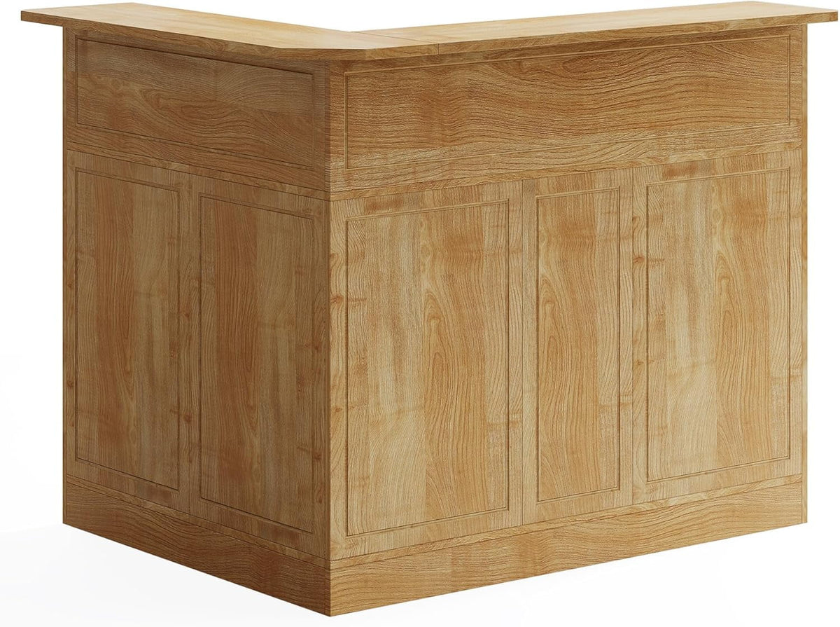 Tribesigns Bar Cabinet, L-Shaped Home Bar Table with Stemware Racks