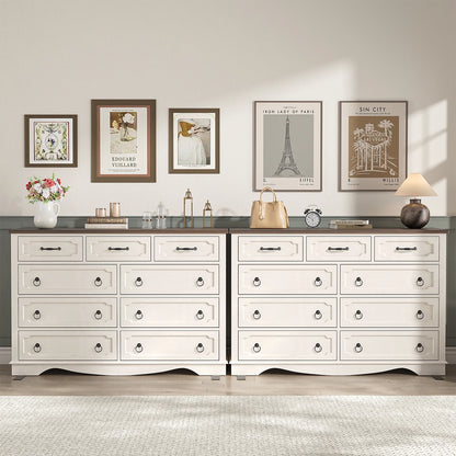 Vabches Farmhouse 6 Drawer Dresser, 43" Tall Chest of Drawers for Bedroom, Living Room, Hallway, Entryway, Antique White