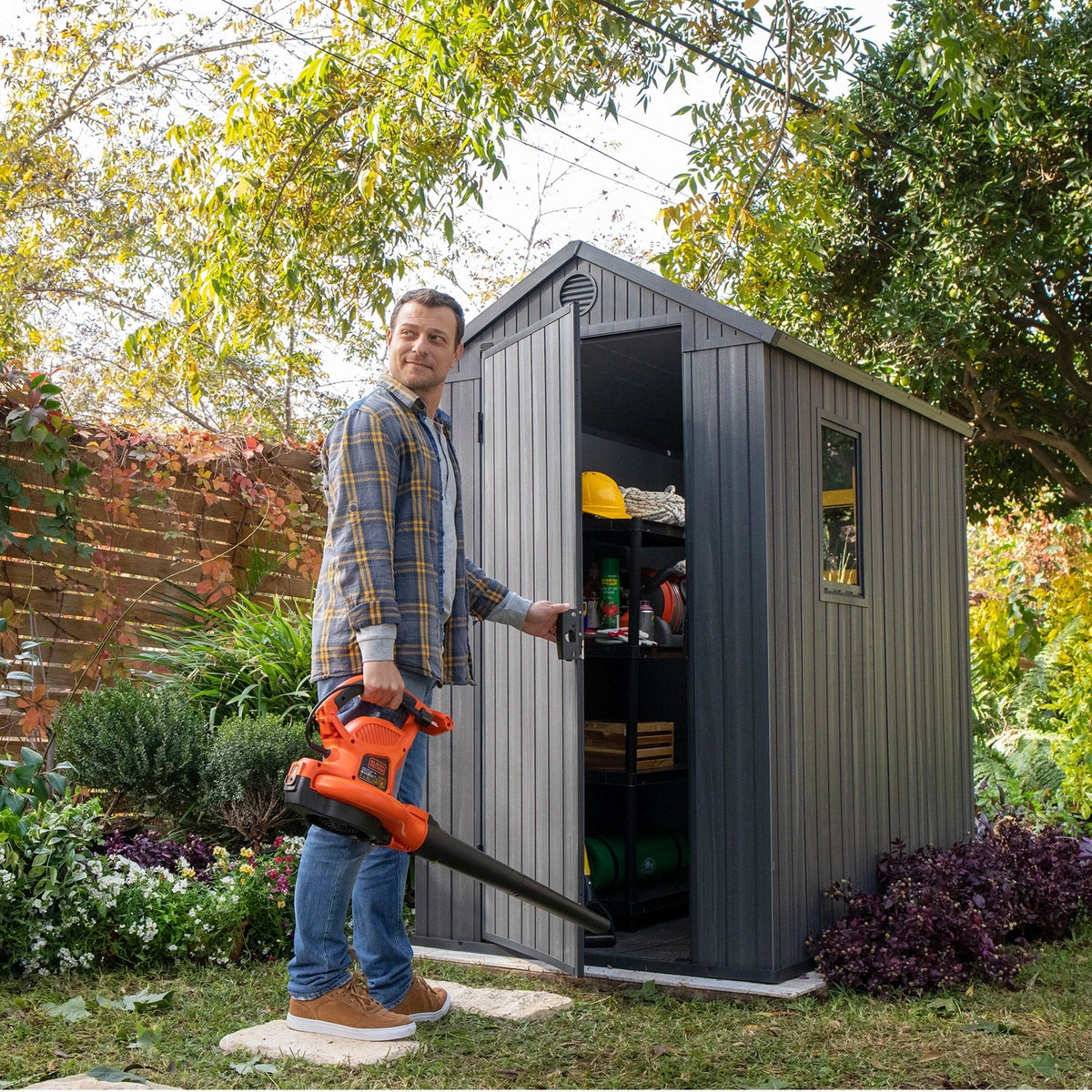 Keter Darwin 4' x 6' Outdoor Garden Tool Storage Shed w/ Window, Graphite